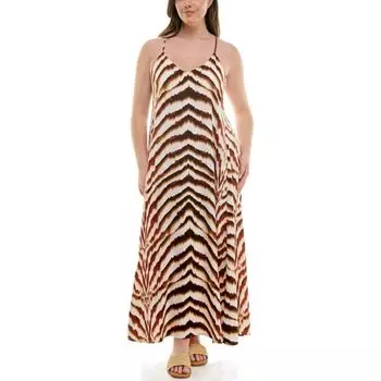 Женское макси-платье-комбинация из сатина Nicole Miller, цвет brown print