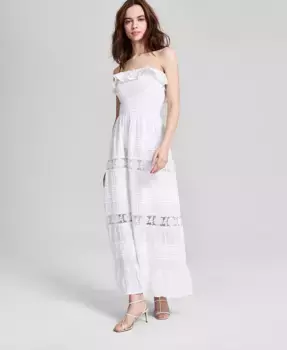 Женское макси-платье приталенного силуэта с кружевными деталями из хлопка And Now This, белый