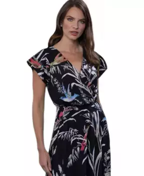 Женское макси-платье с абстрактным принтом из шифона и запахом Hotsquash London, синий