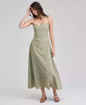 Женское макси-платье с кружевными вставками и расклешенными клиньями And Now This, зеленый
