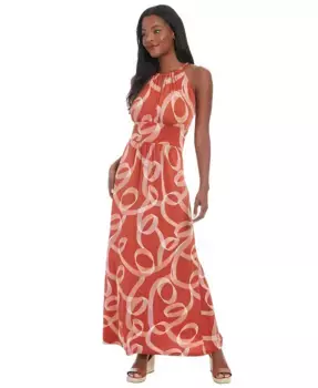 Женское макси-платье с принтом на бретелях из джерси London Times, коричневый