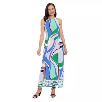 Женское макси-платье с разрезом и ажурной спинкой London Times, цвет white blue