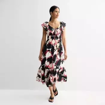 Женское макси-платье с воланами на рукавах Nine West, цвет pink modern poppy