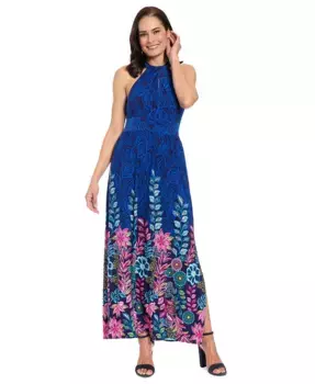 Женское макси-платье с запахом и рюшами на бретелях London Times, синий