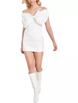 Женское мерцающее мини-платье выше колена Bardot, белый