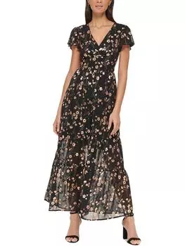 Женское металлическое длинное платье макси Kensie, черный/розовый