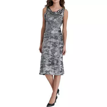 Женское металлизированное платье-трапеция из полиэстера DKNY, серебряный