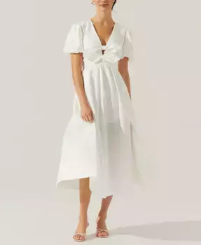 Женское миди-платье Citrine с пышными рукавами из льна и хлопка ASTR the Label, белый