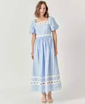 Женское миди-платье из хлопка с отделкой воланом English Factory, зеленый