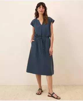 Женское миди-платье из органического хлопка Coastal Double Gauze с завязкой на талии Pact, синий