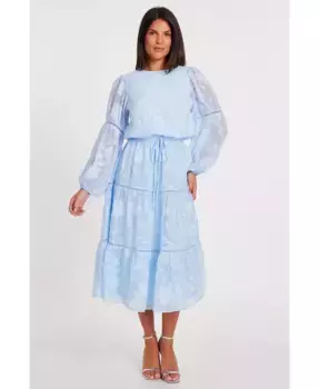 Женское миди-платье из жаккарда с рукавами-фонариками QUIZ, синий
