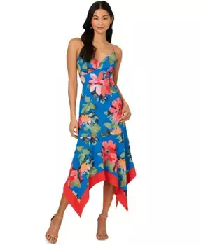 Женское миди-платье с цветочным принтом и платочным подолом Adrianna Papell, синий