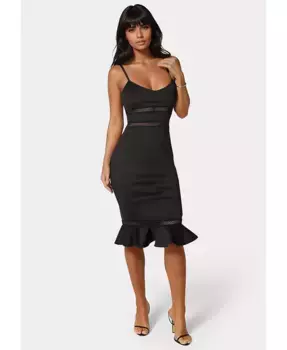 Женское миди-платье с кружевной отделкой и воланами Bebe, черный