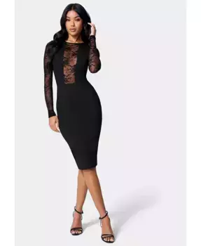 Женское миди-платье с кружевными вставками Bebe, черный