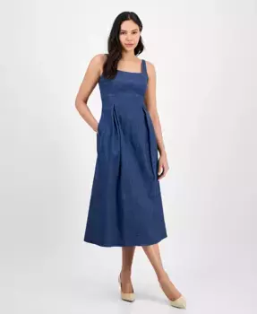 Женское миди-платье с квадратным вырезом и складками спереди Anne Klein, синий