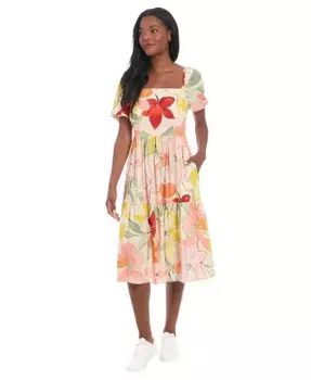 Женское миди-платье с квадратным вырезом и присборенным рукавом в цветочном принте London Times, мультиколор