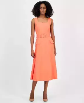 Женское миди-платье с квадратным вырезом и поясом Tahari ASL, оранжевый