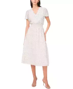 Женское миди-платье с V-образным вырезом, принтом и присборенной талией Vince Camuto, синий