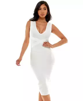 Женское миди-платье с V-образным вырезом и бандажным кроем Bebe, белый