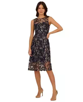 Женское миди-платье с вышивкой и лодочкой Adrianna Papell, синий