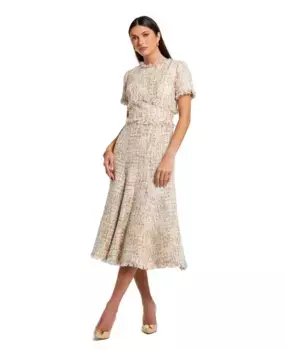 Женское миди-платье трапеция с коротким рукавом из букле Mac Duggal, розовый