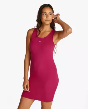 Женское мини-платье без рукавов из канеле Tommy Jeans, фуксия