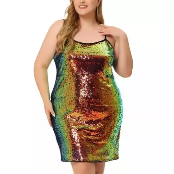 Женское мини-платье больших размеров с блестками и пайетками на бретельках Agnes Orinda, серебряный