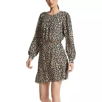 Женское мини-платье Cheetah с длинными рукавами и поясом MICHAEL Michael Kors, хаки/черный