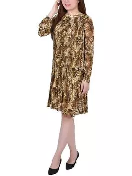 Женское мини-платье-футляр с плиссировкой Petites NY Collection, цвет mustard paisley