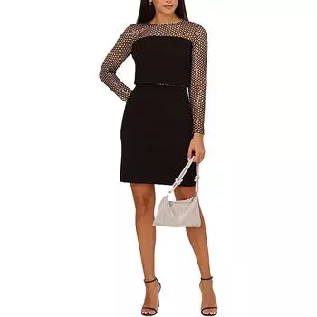 Женское мини-платье-футляр с сетчатой вставкой Aidan by Adrianna Papell, черный