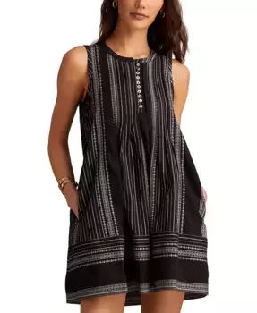 Женское мини-платье из хлопка с защипами и застежкой на пуговицах Lucky Brand, черный