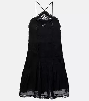 Женское мини-платье из хлопка с кружевной отделкой Geraldin Marant Etoile, черный