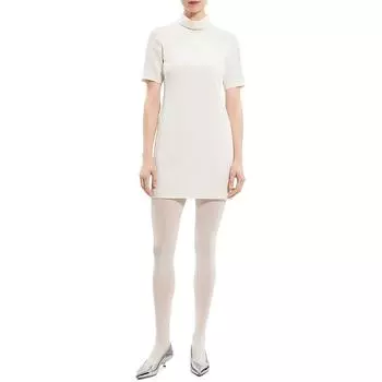 Женское мини-платье из крепа с коротким рукавом Theory, слоновая кость