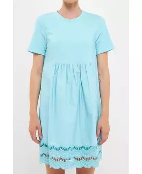 Женское мини-платье из микс-медиа с кружевом и фестонами English Factory