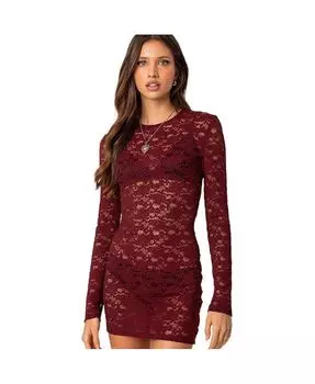 Женское мини-платье из прозрачного кружева Surreal Edikted, красный