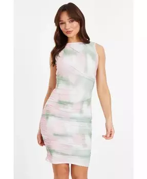 Женское мини-платье из сетки со сборками QUIZ, бежевый