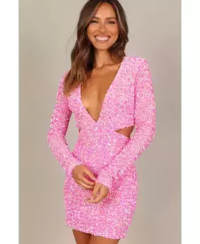 Женское мини-платье Kelly с длинными рукавами и пайетками Petal and Pup, розовый