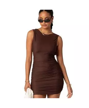 Женское мини-платье Mikey со сборками и открытой спиной Edikted, коричневый