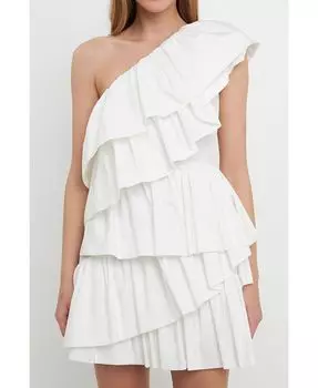 Женское мини-платье на одно плечо с рюшами endless rose, белый