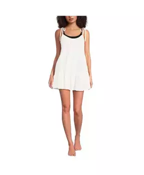 Женское мини-платье-накидка из хлопкового муслина с ярусами Lands' End, белый