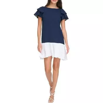 Женское мини-платье с цветными блоками и рукавами-крылышками DKNY, цвет navy-white