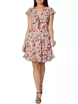 Женское мини-платье с цветочным принтом и оборками BCBGeneration, цвет water color wildflower