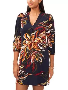 Женское мини-платье с цветочным принтом выше колена MSK, цвет navy/rust