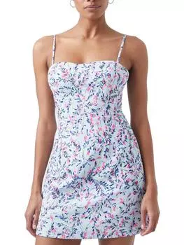 Женское мини-платье с цветочным принтом и завязками на спине French Connection, цвет light dream blue