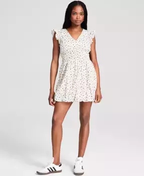 Женское мини-платье с цветочным принтом из хлопка и расклешенным подолом And Now This, белый