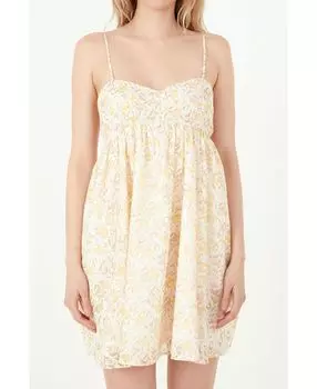 Женское мини-платье с цветочным принтом и бретелями на спине Free the Roses, желтый