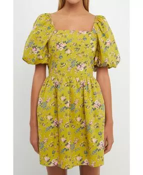 Женское мини-платье с цветочным принтом и вырезом на спине English Factory