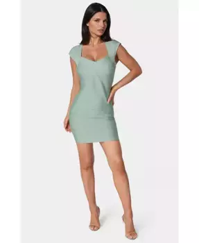 Женское мини-платье с каплевидными рукавами из бандажной ткани Bebe, зеленый