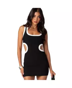 Женское мини-платье с контрастными вырезами и ребристой текстурой Edikted, черный