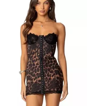 Женское мини-платье с корсетом и кружевным принтом Leopard Edikted, мультиколор
